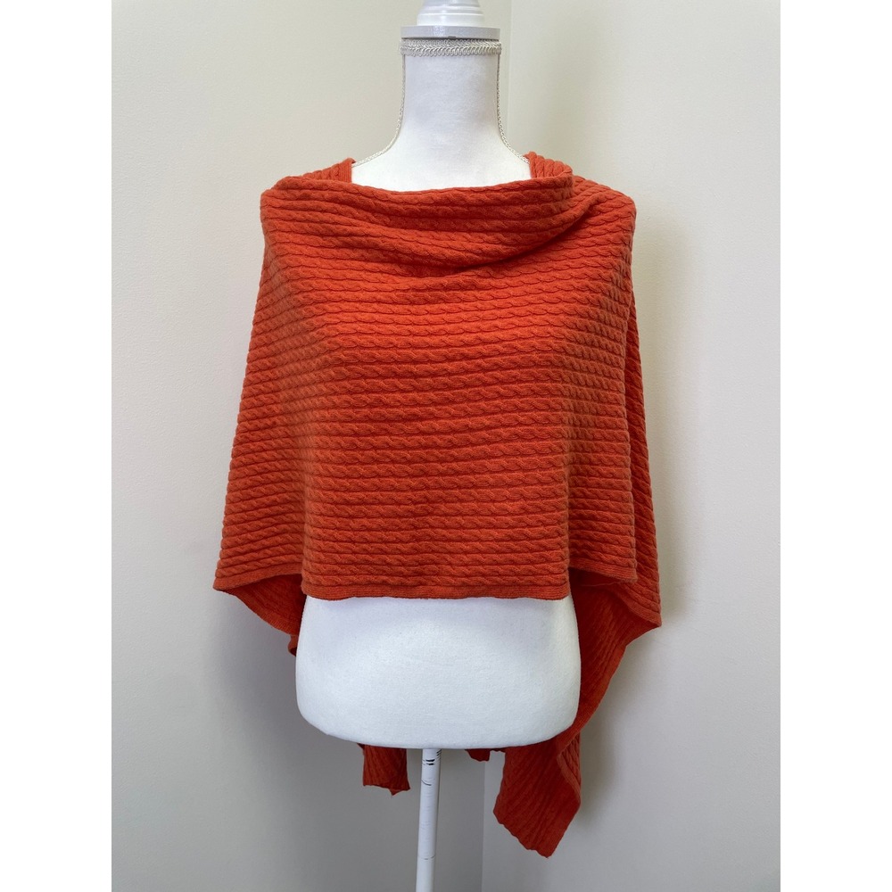 Luxury Burnt Orange Cable Knit Asymmetrical Poncho Wrap Cowl Neck One Size